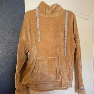 Warm Tan Fleece Hoodie with Patterned Details